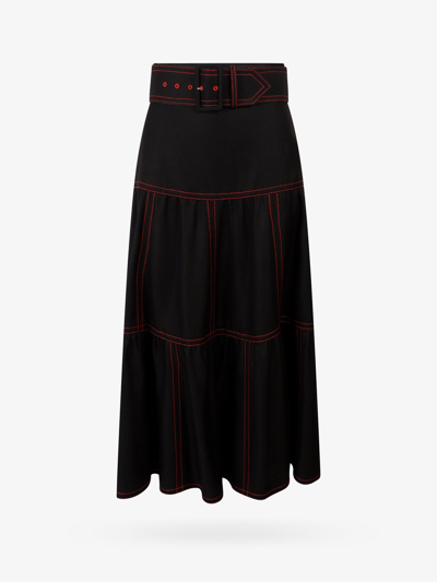 Gucci Viscose Canvas With Leather Skirt In Black
