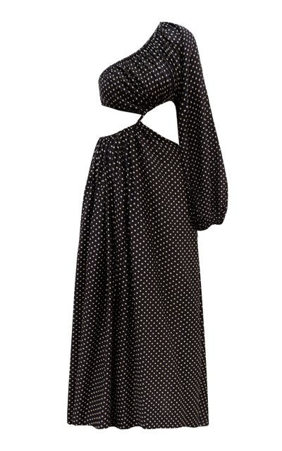 Matteau Asymmetric Cutout Polka-dot Cotton And Silk-blend Maxi Dress In Polka Dot