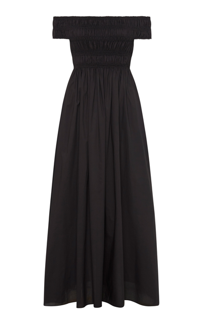 Matteau Shirred Off-the-shoulder Organic-cotton Maxi Dress In Black