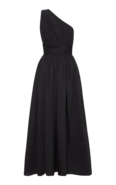 Matteau One-shoulder Gathered Organic Cotton Maxi Dress In Black
