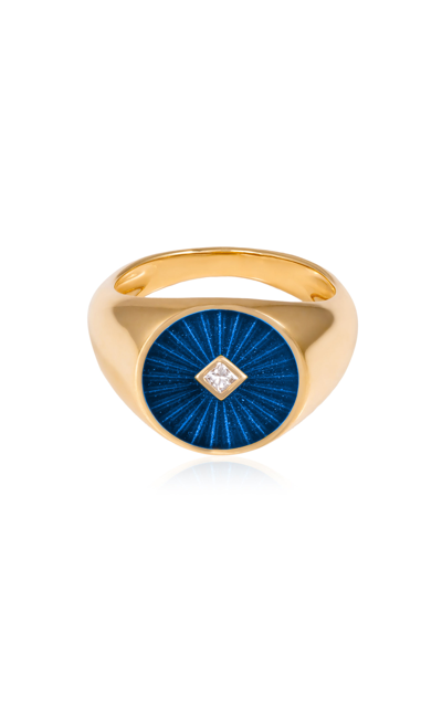 L'atelier Nawbar Radiate Love 18k Yellow Gold Diamond Pinky Ring In Blue