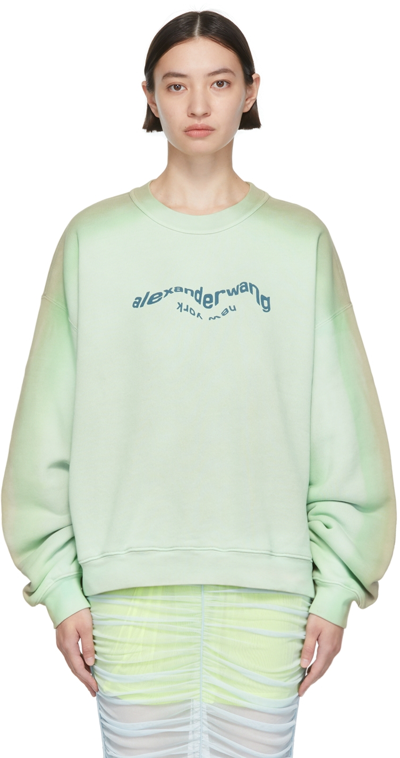 Alexander Wang Acid Wash Logo-print Sweatshirt In Green