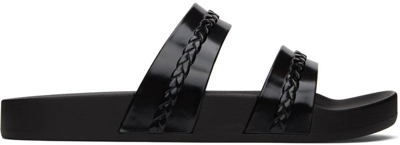 Ancient Greek Sandals Braided Straps Open Toe Flat Sole Sandals In Black