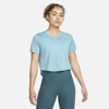 Nike Dri-fit One Women's Standard Fit Short-sleeve Cropped Top In Worn Blue,white