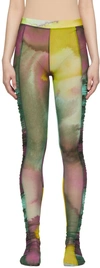 Dries Van Noten Watercolor Print Gathered Mesh Tights In 202 Yellow