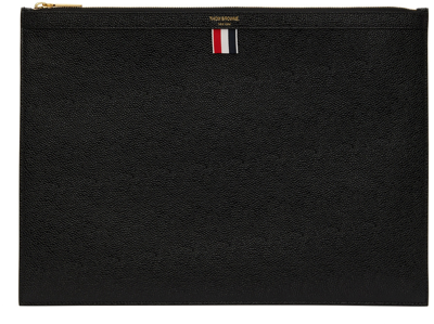 THOM BROWNE BLACK LARGE ZIP DOCUMENT HOLDER