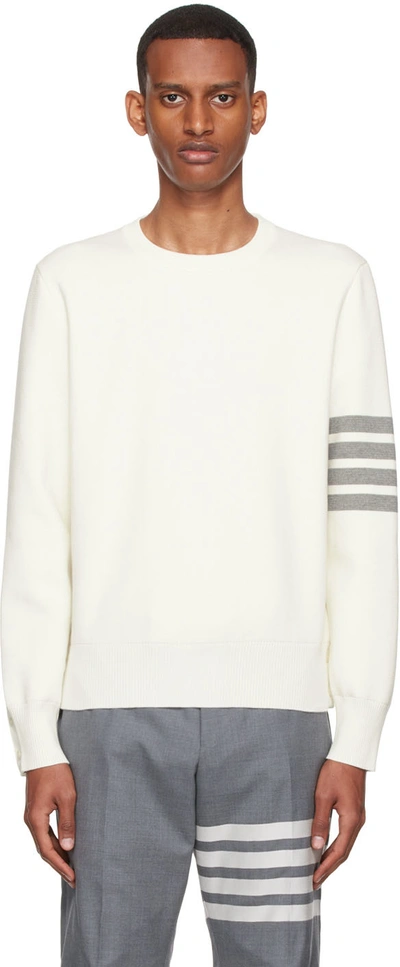 Thom Browne Off-white 4-bar Sweater In 100 White