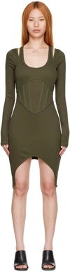 Dion Lee Ssense Exclusive Khaki Rib Corset Mini Dress In Moss