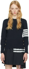 Thom Browne Crew Neck Wool Sweater With Striped Sleeves In 415 Navy