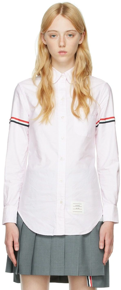 Thom Browne Classic Round Collar Shirt W/ Rwb Grosgrain Armbands In Oxford In White