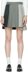 Thom Browne Contrast Panel Dropped Back Pleated Skirt In 025 Dk Grey