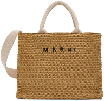Marni Brown East West Shopping Tote In Z0r42 Raw Sienna/nat