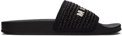 Marni Logo-embroidered Woven And Rubber Slides In Black