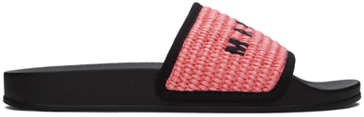 Marni Pink Raffia Logo Slides In Pink