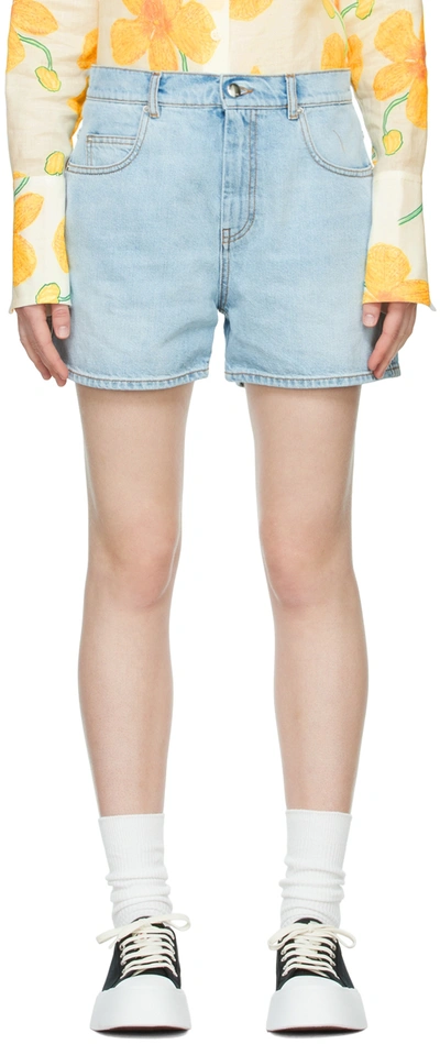 Marni Logo-embroidered High-rise Denim Shorts In #add8e6