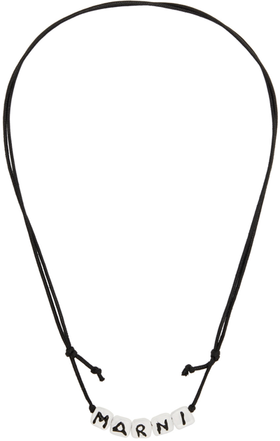 Marni Leather Logo Necklace In White