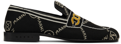 Marni Men's Loom Logo Jacquard Knit Loafers In Black