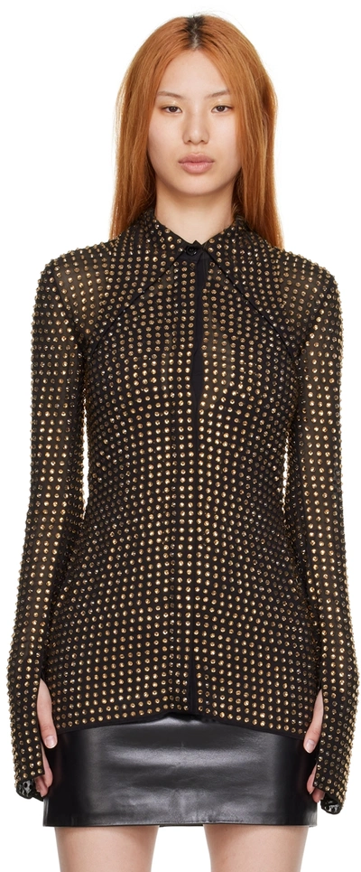 16arlington Opala Crystal-embellished Exaggerated-collar Shirt In Brown