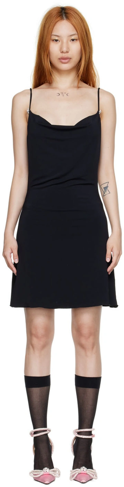 Mach&mach Crystal Bow Asymmetric Mini Dress In Black