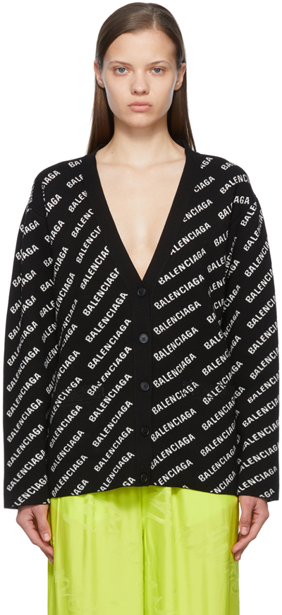 Balenciaga Mini Logo Jacquard Oversize Cardigan In Black