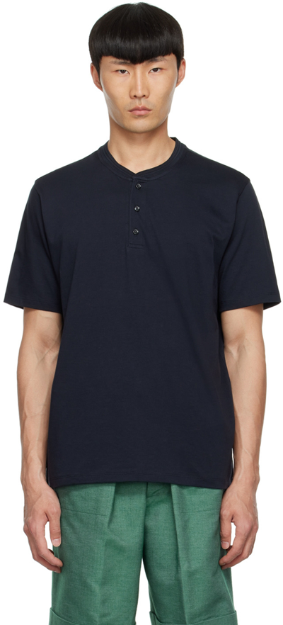 Vince Navy Pima Cotton Henley In Coastal