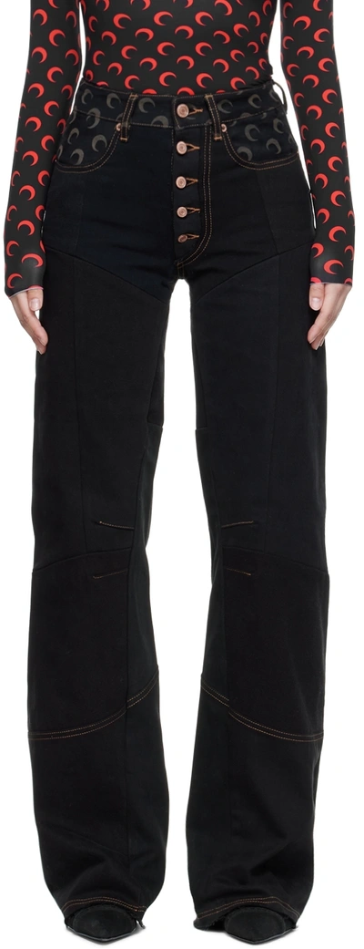 Marine Serre Crescent Moon-print Straight-leg Jeans In Black