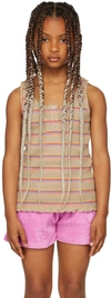 Repose Ams Kids Taupe Slim Singlet Tank Top In Multi Stripe