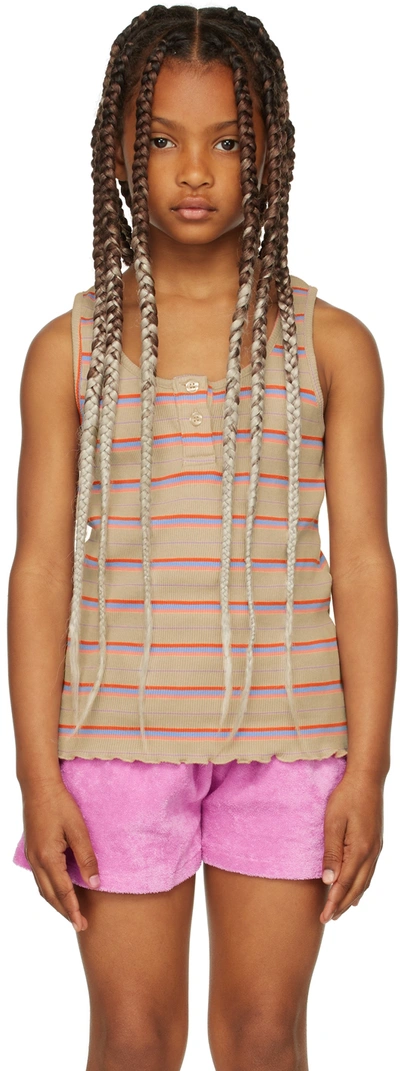 Repose Ams Kids Taupe Slim Singlet Tank Top In Multi Stripe