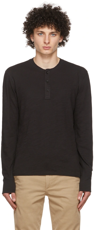 Rag & Bone Classic Slubbed Cotton-jersey Henley T-shirt In Jetblk