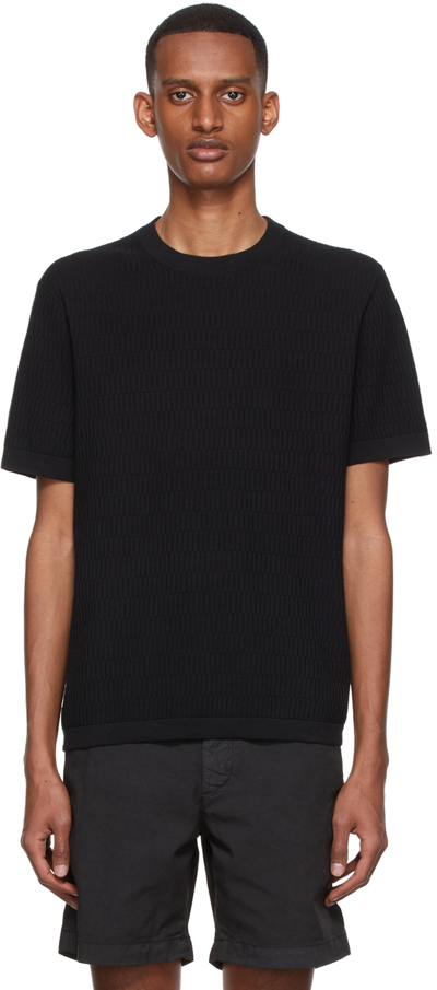 Theory Damian Short Sleeve Ribbed Cotton Sweater In Black