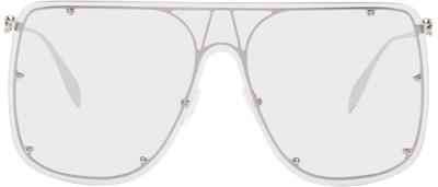 Alexander Mcqueen Studded Skull Shield Sunglasses In 006 Shiny Silver