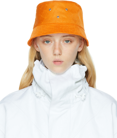 BOTTEGA VENETA ORANGE INTRECCIO JACQUARD BUCKET HAT