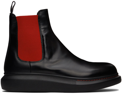 Alexander Mcqueen Black Hybrid Chelsea Boots In Black/red