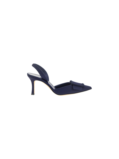 Manolo Blahnik 70mm Maysli Suede Slingback Pumps In Blue