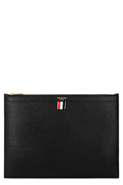 Thom Browne Pebbled-leather Pouch In Black