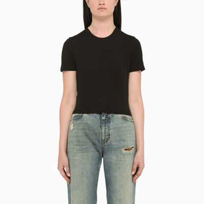 Saint Laurent Embroidered-logo Cropped T-shirt In Black