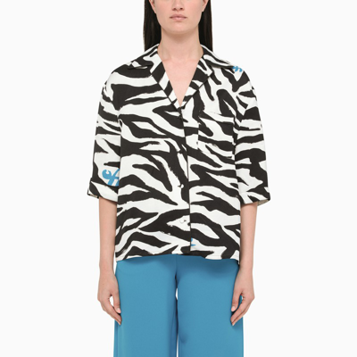 Off-white Black Zebra Print Short Sleeve Shirt In White