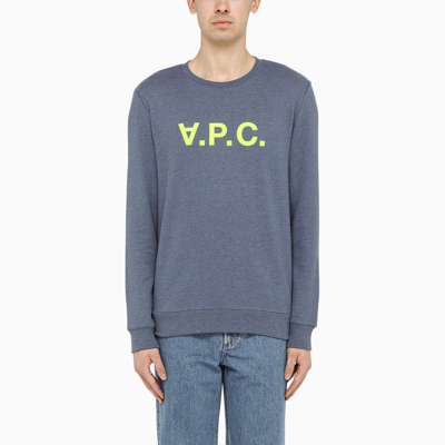 A.p.c. Faded Blue Logo-print Crewneck Sweatshirt