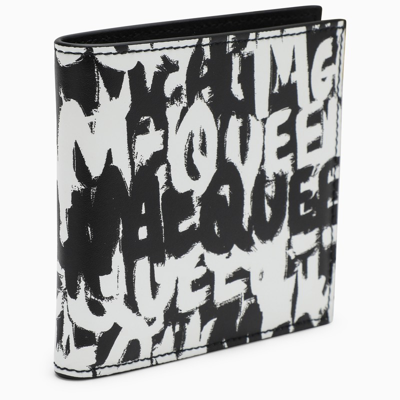 Alexander Mcqueen Black And White Graffiti Bi-fold Wallet In Multicolor