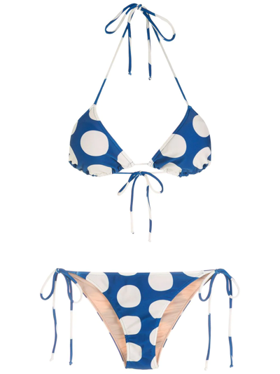 Adriana Degreas Pois Triangle Bikini Set In Blue