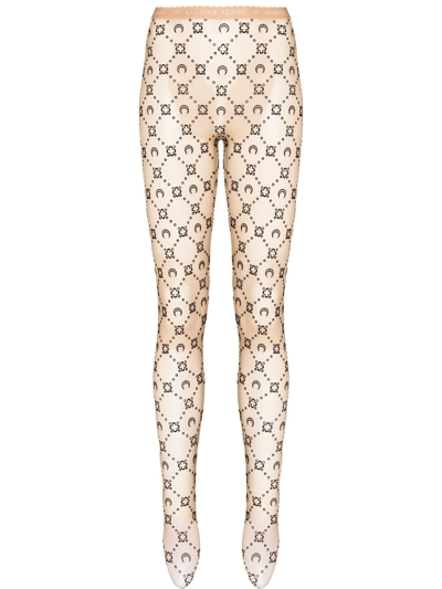 Marine Serre Moonogram-print Tights In Neutrals