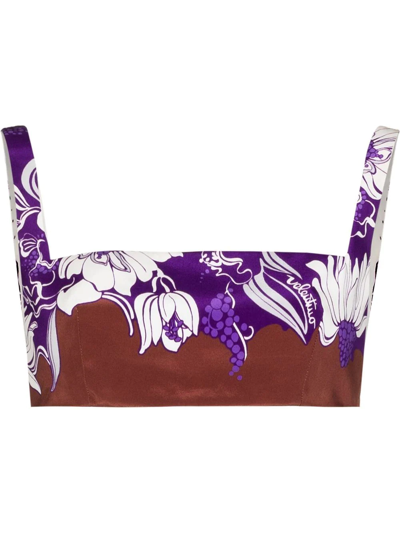Valentino Floral-print Silk Crepe De Chine Bralette In Purple/gingerbread/ivory