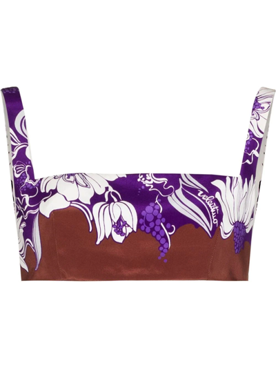 Valentino Floral-print Silk Crepe De Chine Bralette In Prism