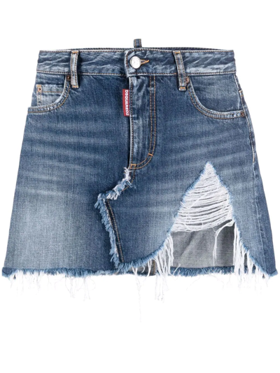 Dsquared2 Ripped Denim Skirt In Blue