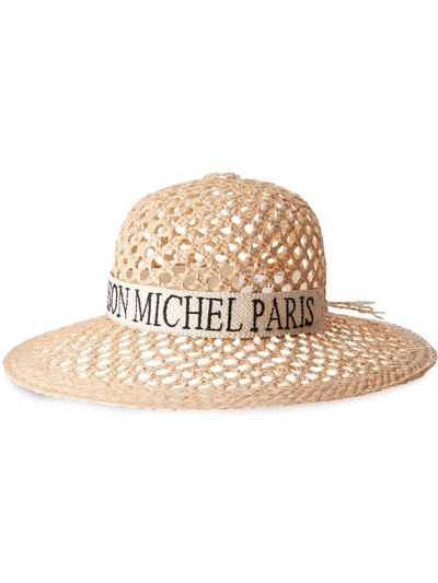 Maison Michel Mara Straw Sun Hat In Nude &amp; Neutrals