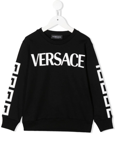 Versace Kids Black Logo-print Cotton Sweatshirt (3-36 Months) In Nero