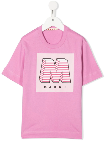 Marni Kids' Logo-print Crew-neck T-shirt In Pink