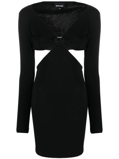 Just Cavalli Cut-out Long-sleeved Mini Dress In Black