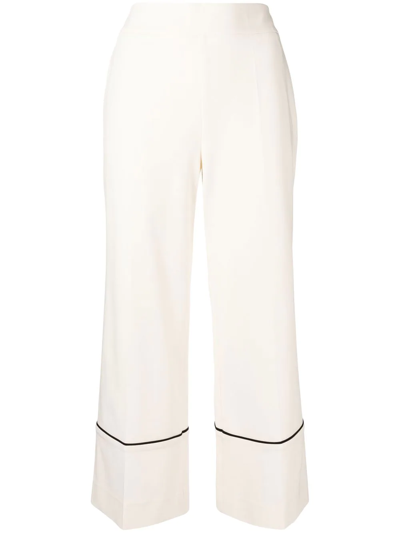 Goodious Cropped Piped-hem Trousers In White
