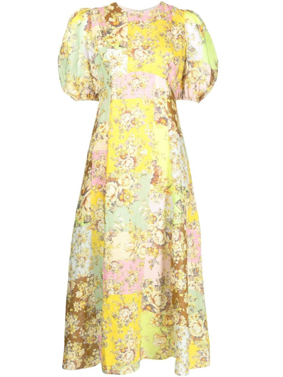 Alemais Matilde Patchwork Floral-print Linen-voile Midi Dress In Multi